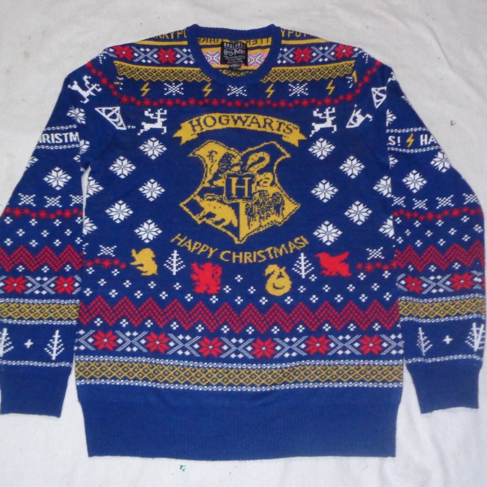 Harry Potter Men's Hogwarts Happy Christmas Ugly Holiday Knit Sweater Size Small